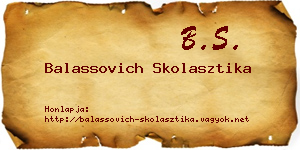 Balassovich Skolasztika névjegykártya